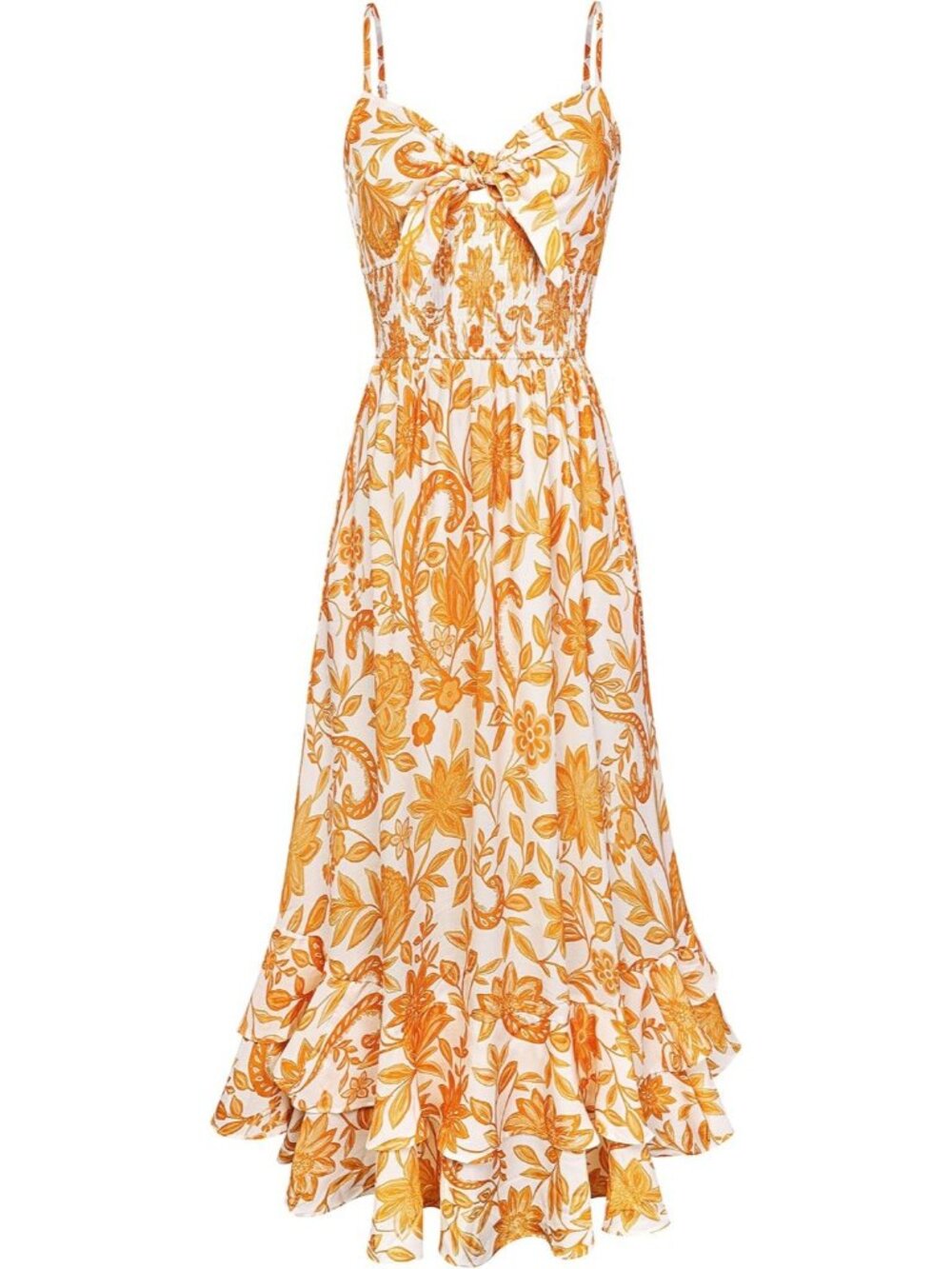 Women's Yellow Boho Floral Maxi Sundress Beach Dress With Pockets